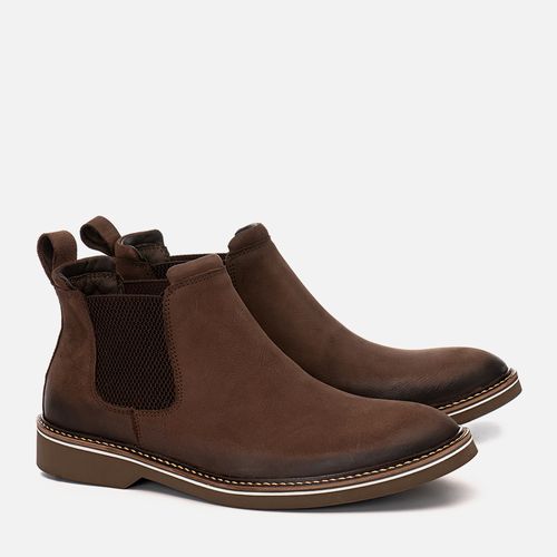Bota Chelsea ou tipo Botina Feita em Couro Nobuk Solado Borracha Palmilha Anatômica Masculino Milano Delave Castanho 12469