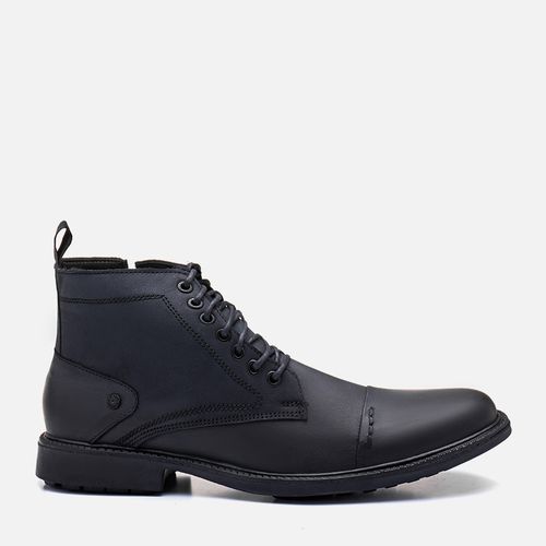 Bota Coturno com Amarração Feito em Couro Napa Confort Solado Borracha Palmilha Anatômica Calce Prático Zíper Masculino Milano Delave/preto 12497