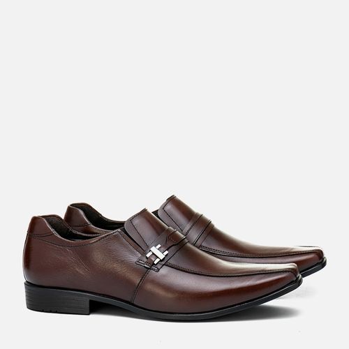 Sapato Social Clássico Sem Amarração Feito em Couro Macio Napa Confort Solado Borracha Palmilha Anatômica Masculino Milano Chocolate 12840