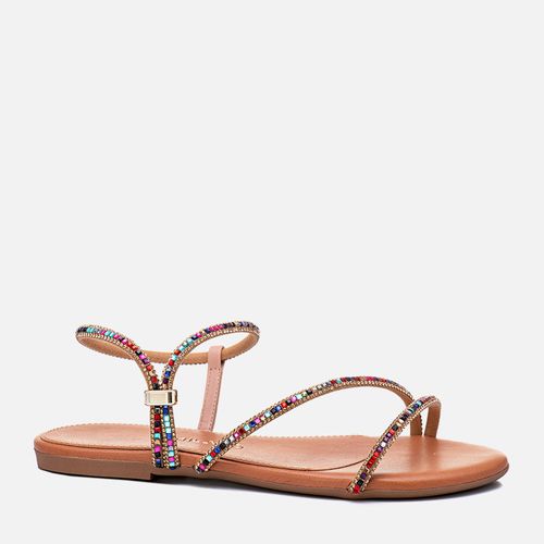 Sandália Rasteira com Brilho Mix de Pedrarias e Strass Feminino Milano Multicolor 13265