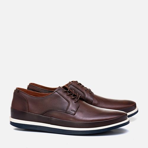 Sapato Casual Derby com Amarração Feito em Couro Floater e Nobuk com Solado Bicolor em Borracha Natural Masculino Milano Pinhão/café 13278