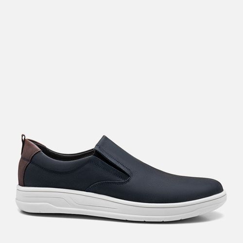 Sapatênis Slip On sem Amarração Feito em Couro Nobuk Selaria Calce Prático Palmilha Anatômica Conforto Masculino Milano Anil/coffe 13426