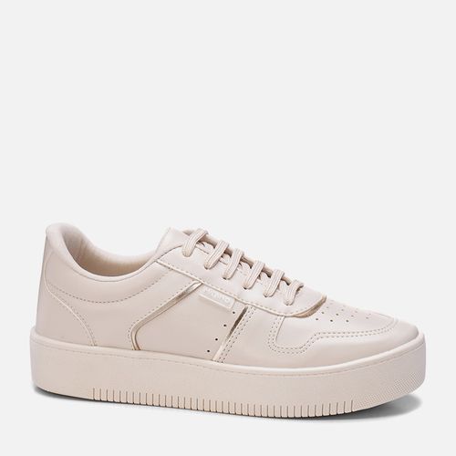 Tênis Sola Caixa Alta Recortes Mix Metalizado e Cano Acolchoado Conforto Feminino Milano Off White 13652