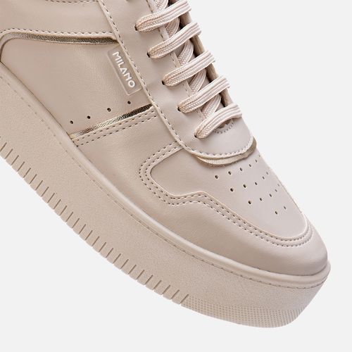 Tênis Sola Caixa Alta Recortes Mix Metalizado e Cano Acolchoado Conforto Feminino Milano Off White 13652