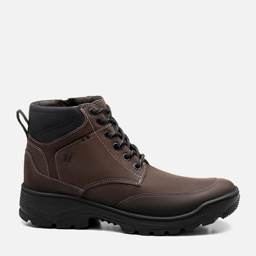 Bota Coturno com Amarração e Zíper Feito em Couro Rústico Graxo Calce Prático e Solado Borracha Masculino Milano Tostado 13722