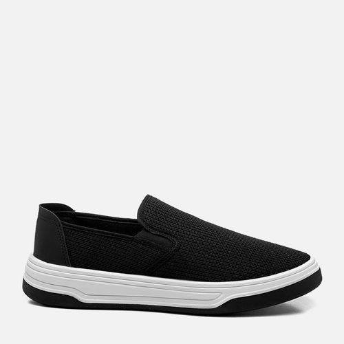 Sapatênis Tipo Slip On Calce Prático sem Amarração Malha Mesh e Couro Solado Bicolor Palmilha Forrada em Couro Masculino Milano Preto 14054