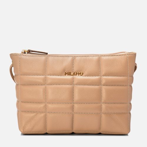 Bolsa Tiracolo Feita em Couro Legítimo Pequena Mini Bag Alça Transversal Couro Matelassê Retangulo Feminina Milano Camomila 14060