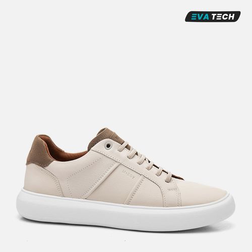 Tênis Casual sem Amarração Feito em Couro Macio Napa Plumê Soft Solado EVA Tech Super Leve Calce Prático Elástico Masculino Milano Gelo/gelo 14033