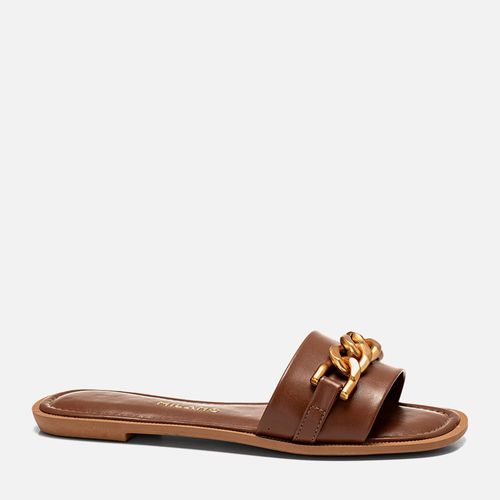 Sandália Rasteira Aberta Estilo Boho com Tira Slide e Maxi Corrente Feminino Milano Marrom 14257