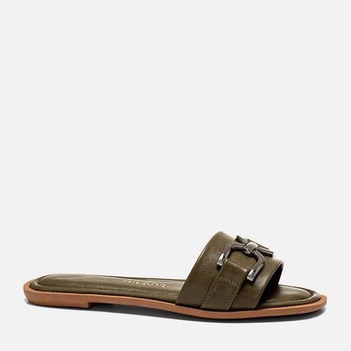 Sandália Rasteira Aberta Estilo Boho com Tira Slide e Maxi Fivela  Feminino Milano Verde 14256