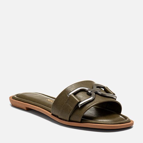 Sandália Rasteira Aberta Estilo Boho com Tira Slide e Maxi Fivela  Feminino Milano Verde 14256