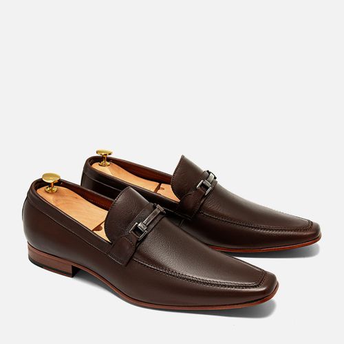 Sapato Social tipo Mocassim Sem Amarração Feito em Couro de Carneiro Solado de Couro e Forração e Palmilha em Couro Masculino Milano Chocolate 12526