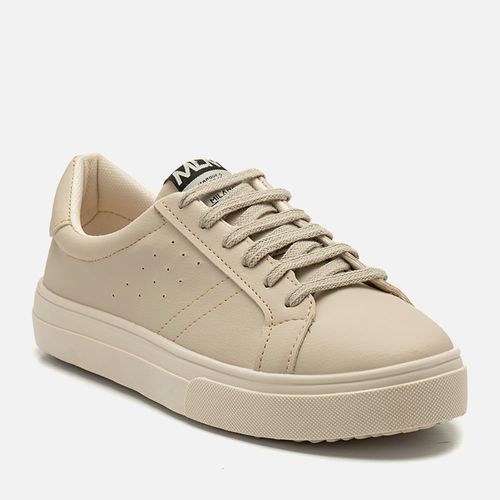 Tênis Básico Design Esportivo com Sola Caixa e Monocromático  Feminino Milano Off White 14192