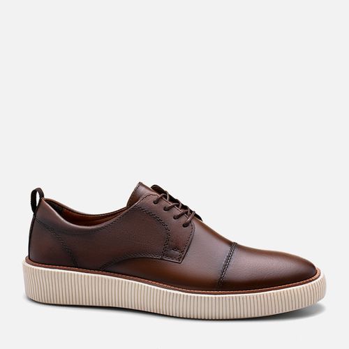 Sapato Casual Derby Esporte Fino com Amarração Feito em Couro Macio Napa Soft Sola Alta Masculino Milano Dark Whisky 13647