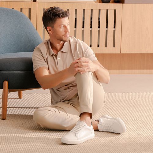 Tênis Casual com Amarração Feito em Couro Elevação Aumenta Altura Fique + Alto Elevel EVA Tech Ultra Leve Masculino Milano Branco/preto 14315