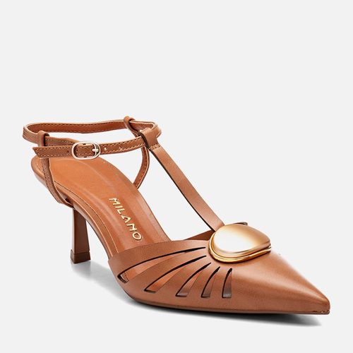 Scarpin Fechado Salto Médio Taça Peça Metalizada Formato Orgânico Feminino Milano Caramelo 14327
