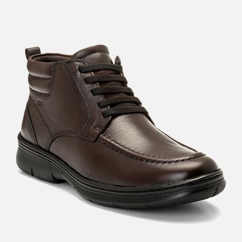 Sapato Casual tipo Bota Feito em Couro Soft Plumê sem Amarração Calce Prático Elástico  Masculino Milano Café 14338