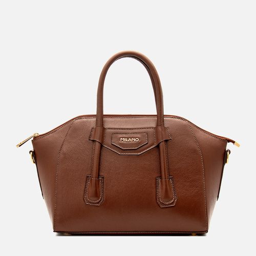 Bolsa Feita em Couro Tote Média Alças de Mão e Tiracolo ou Transversal Opcional Feminina Milano Pinhão 14326