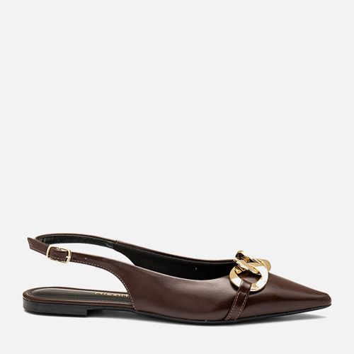 Sapatilha Rasteira Slingback Aberta Maxi Corrente Dourada Feminino Milano Marrom 14429