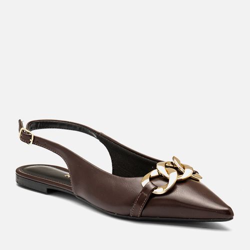 Sapatilha Rasteira Slingback Aberta Maxi Corrente Dourada Feminino Milano Marrom 14429