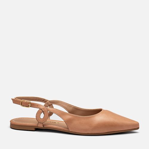 Sapatilha Rasteira Slingback Aberta com Bico Fino Decote Arredondado e Detalhe Trançado no Tornozelo  Feminino Milano Nude 14175
