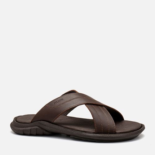 Sandália Feita em Couro Soft Plumê Anatômica Macia Tiras Cruzadas Masculino Milano Café 14482