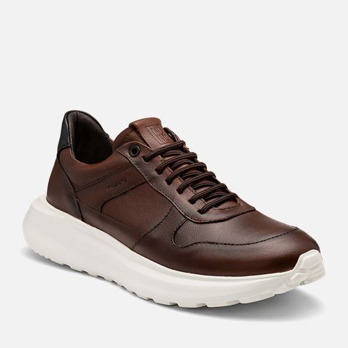 Tênis Casual Feito em Couro Soft Plumê Sola EVA Extralight Ultra Leve Masculino Milano Dark Whisky / Preto 14379