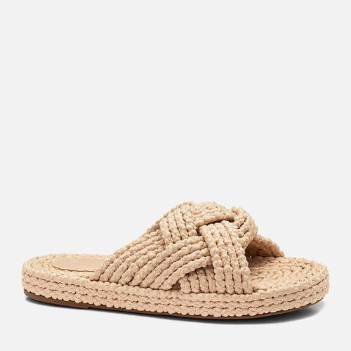 Sandália Papete Corda Tiras Tramadas Trançadas e Cruzadas Natural  Feminino Milano Bege 13313