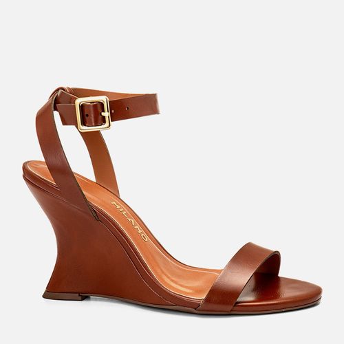 Sandália Anabela Duas Tiras Salto Escultural Wedge Fechada Feminino Milano Caramelo 14412
