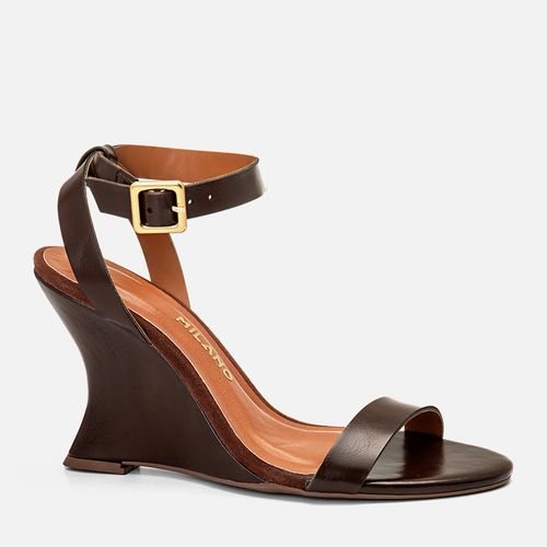 Sandália Anabela Duas Tiras Salto Escultural Wedge Fechada Feminino Milano Marrom 14412