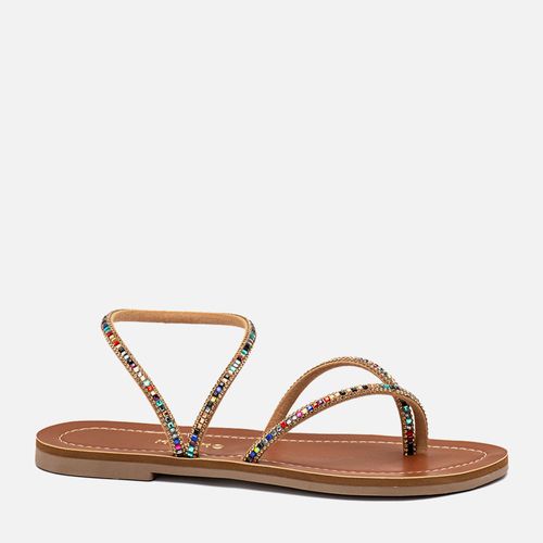 Sandália Rasteira tipo Chinelo Brilho em MIx Pedrarias e Tira de Strass  Feminino Milano Multicolor 14508