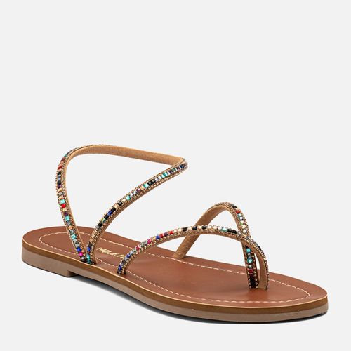 Sandália Rasteira tipo Chinelo Brilho em MIx Pedrarias e Tira de Strass  Feminino Milano Multicolor 14508