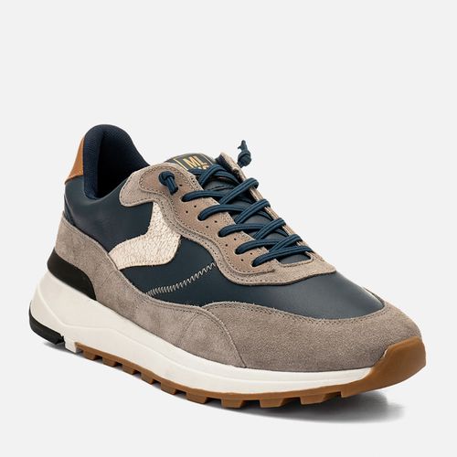 Tênis Casual Esportivo Feito em Mix de Couro Calce Prático Elástico e Solado Alto Tricolor Masculino Milano Titanio/carbono/camel 13225