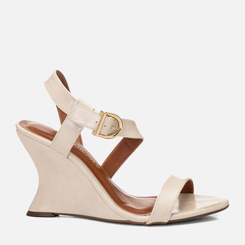 Sandália Anabela Aberta Salto Alto Geométrico Wedge Feminino Milano Off White 14685