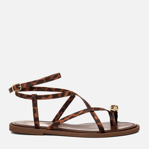 Sandália Rasteira Print Onça e Ring Toe Peça Metalizada Onça Feminino Milano Onça 14656