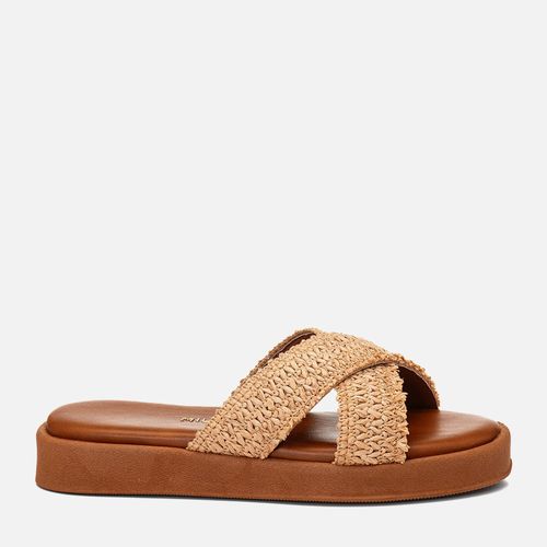 Sandália Papete Sola Alto Tira em X Tramado Natural Feminino Milano Caramelo 14795