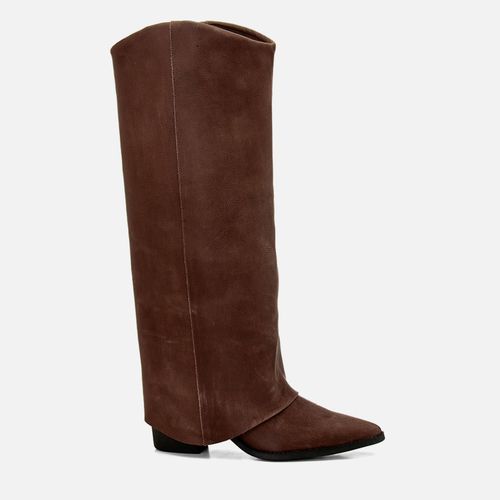Bota em Couro Western Cano Alto Salto Médio Bloco Capa Feminino Milano Expresso 14766
