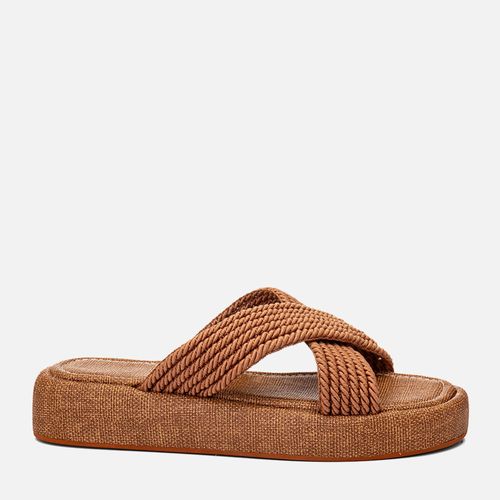 Sandália Papete Sola Alta Tramado Natural Corda Feminino Milano Caramelo 14746