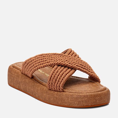 Sandália Papete Sola Alta Tramado Natural Corda Feminino Milano Caramelo 14746