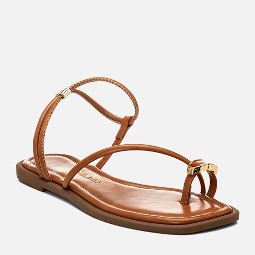 Sandália Rasteira Ring Toe Peça Orgânico Pedraria Resina Feminino Milano Caramelo 14826