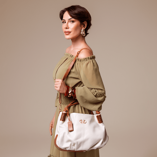 Bolsa Grande Couro de Ombro Hobo ou Saco Alça Tiracolo Opcional Milano Fendi/Caramelo 14211