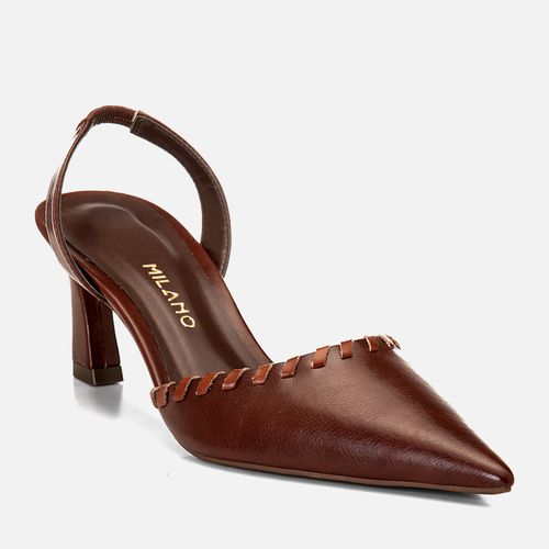 Scarpin Aberto Salto Médio Triangular Tiras Transpassadas Feminino Milano Marrom 14938