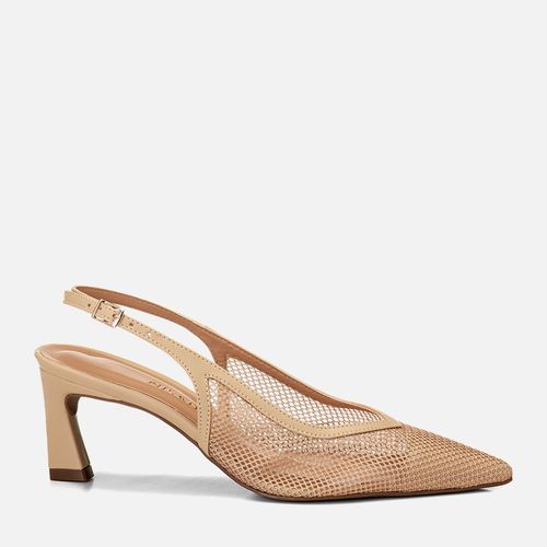 Scarpin Slingback Salto Médio Taça Tela Transparência Feminino Milano Bege 14943