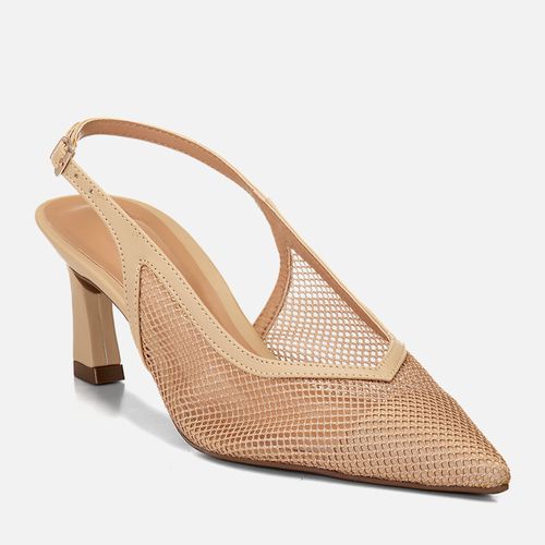 Scarpin Slingback Salto Médio Taça Tela Transparência Feminino Milano Bege 14943