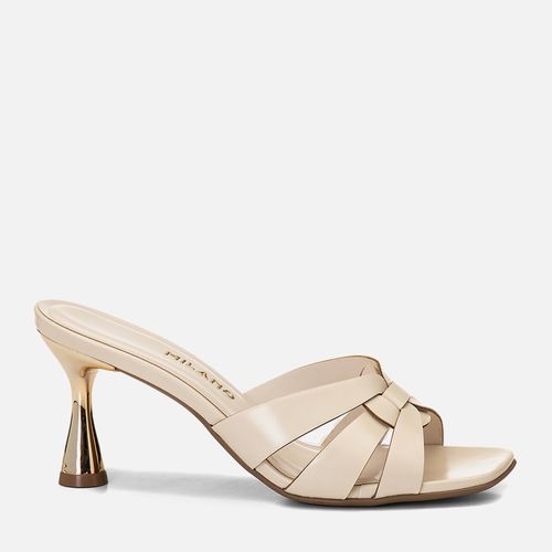 Tamanco Salto Taça Alto Metalizado Bico Quadrado Tiras Entrelaçadas Feminino Milano Off White 14946