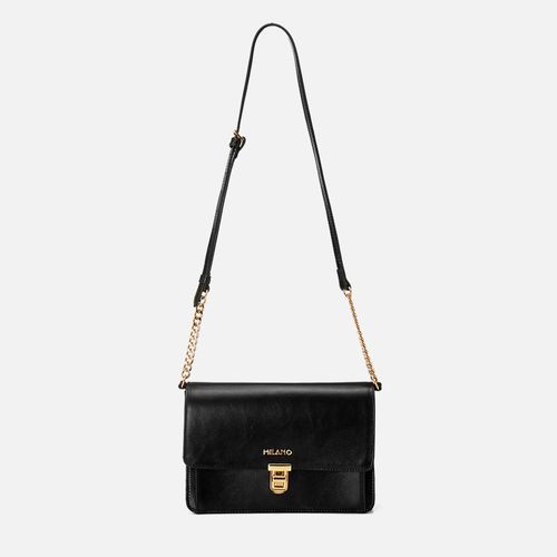 Bolsa Tiracolo ou Carteiro Média Couro Alça Corrente Milano Preto 14845