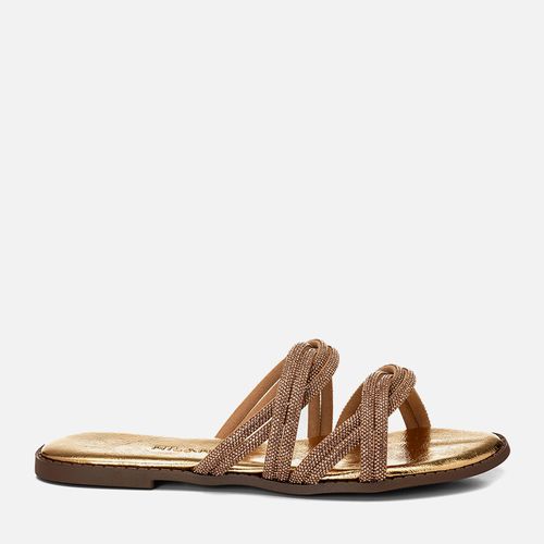 Rasteira Flat Tiras Entrelaçadas com Brilho Bico Redondo Feminino Milano Ouro 14975