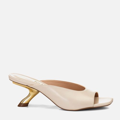 Sandália Tamanco Salto Médio Escultural Cromado Bico Quadrado Feminino Milano Off White 15011