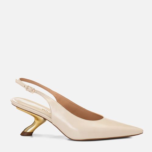 Scarpin Slingback Salto Médio Escultural Cromado Metalizado Feminino Milano Off White 15012