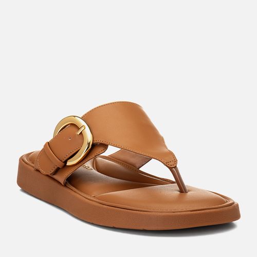 Sandália Papete de Dedo com Tira Larga Maxi Fivela Solado Flatform Palmilha Conforto Feminino Milano Caramelo 15023